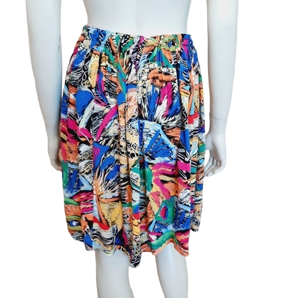 Vintage 90s Handmade Skirt size Medium to Large Rayon Abstract Mask Face Print - Picture 5 of 6